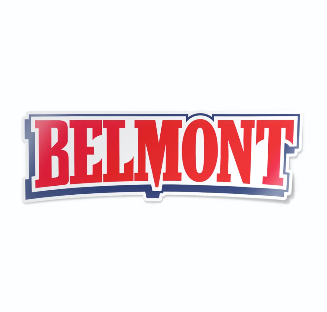 Red, blue, and white Belmont University Jumbo Decal for Cornhole Board