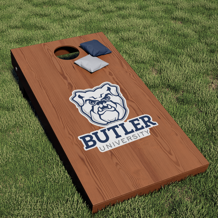 Butler University Bulldog Head & Wordmark Combo Logo Cornhole Decal - Nudge Printing