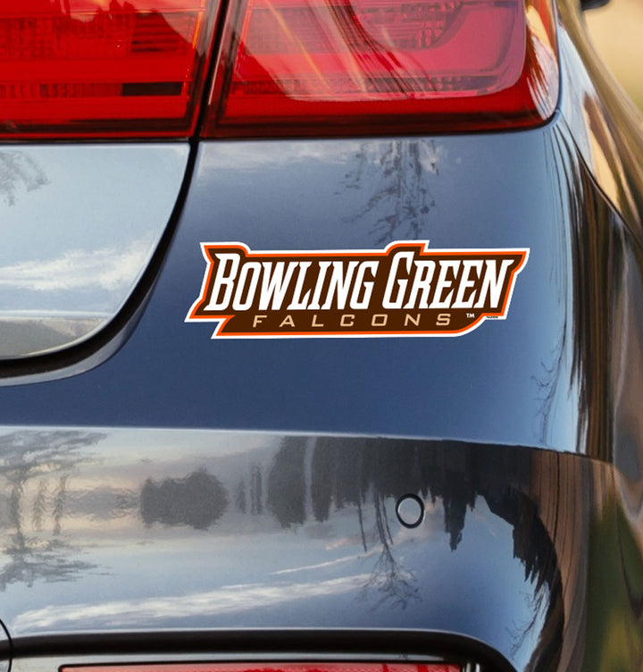 Bowling Green State University "Bowling Green Falcons" White, Orange, and Brown Design on Car Decal