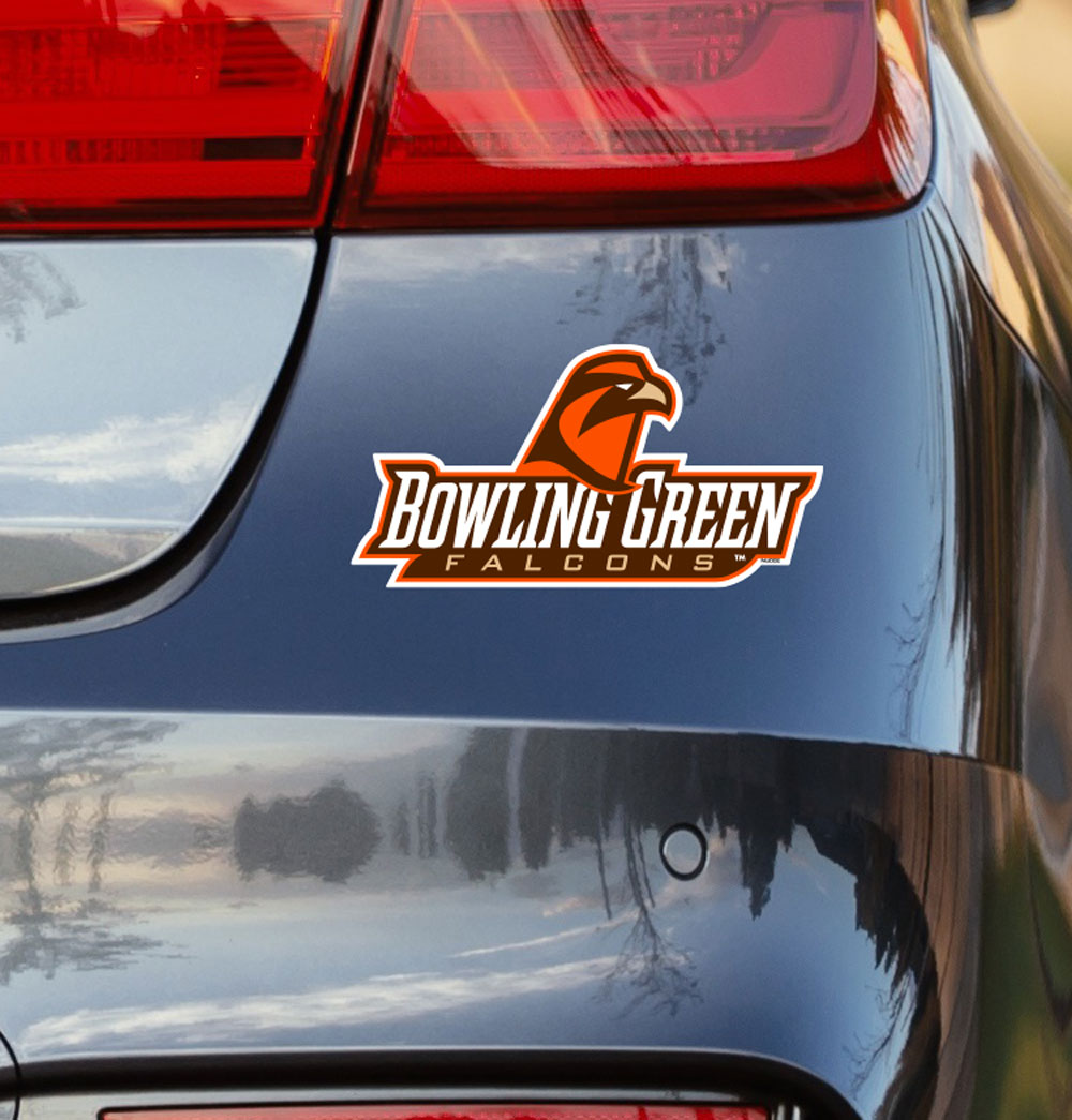 "Bowling Green Falcons" with Falcon Logo Car Decal on Car