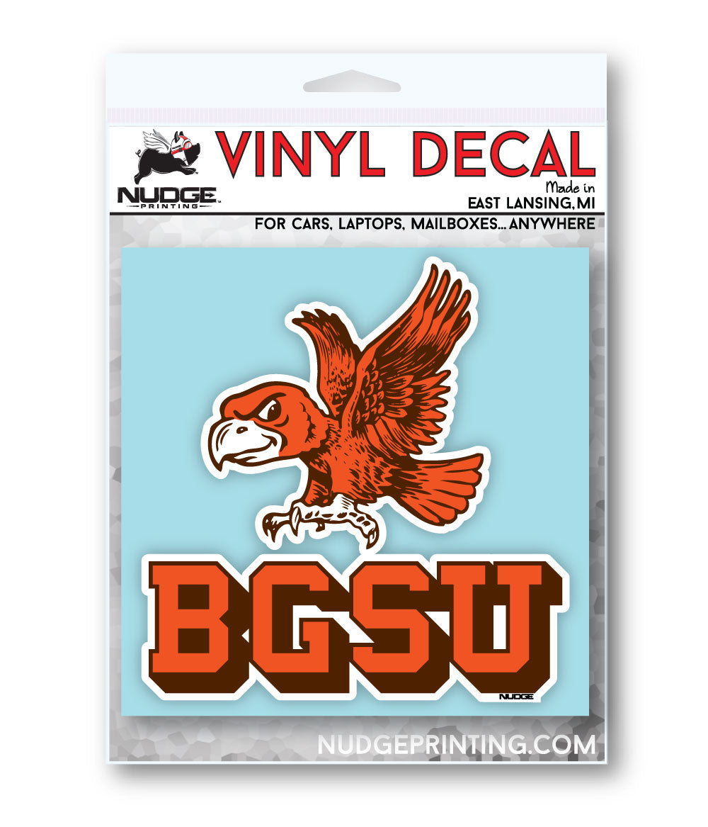 "BGSU" with Freddie the Falcon Logo Printed on Heavy-Duty Decal