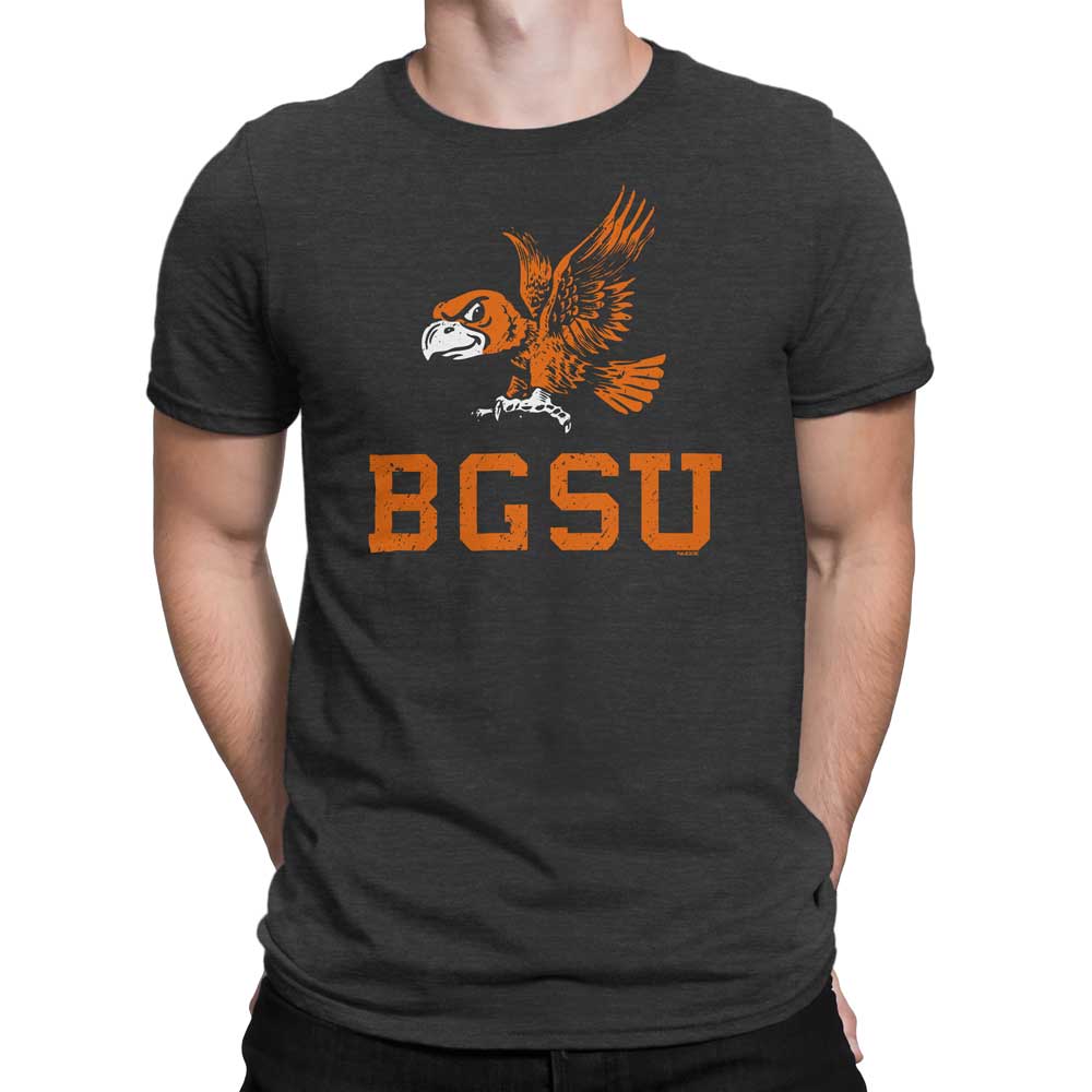 "BGSU" and Falcon Vintage Design printed on High Quality Charcoal Shirt 