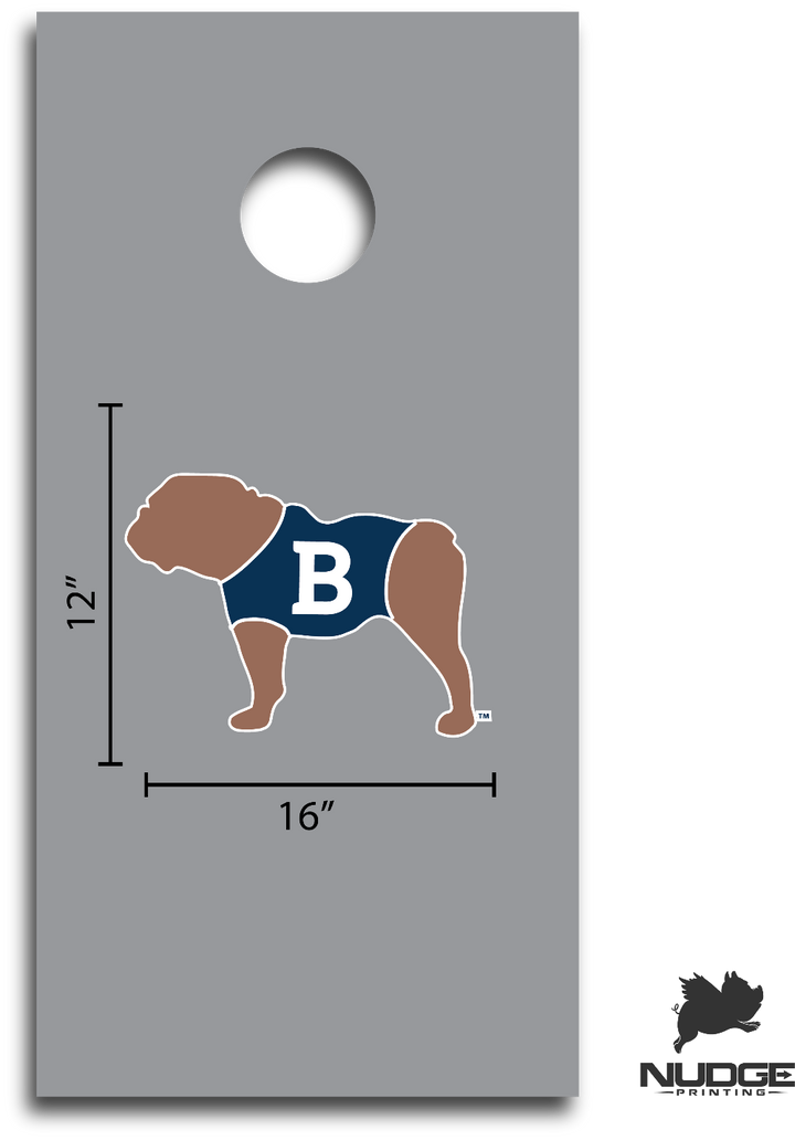 Blue, Tan, and White Butler Bulldog Mascot Cornhole Decal