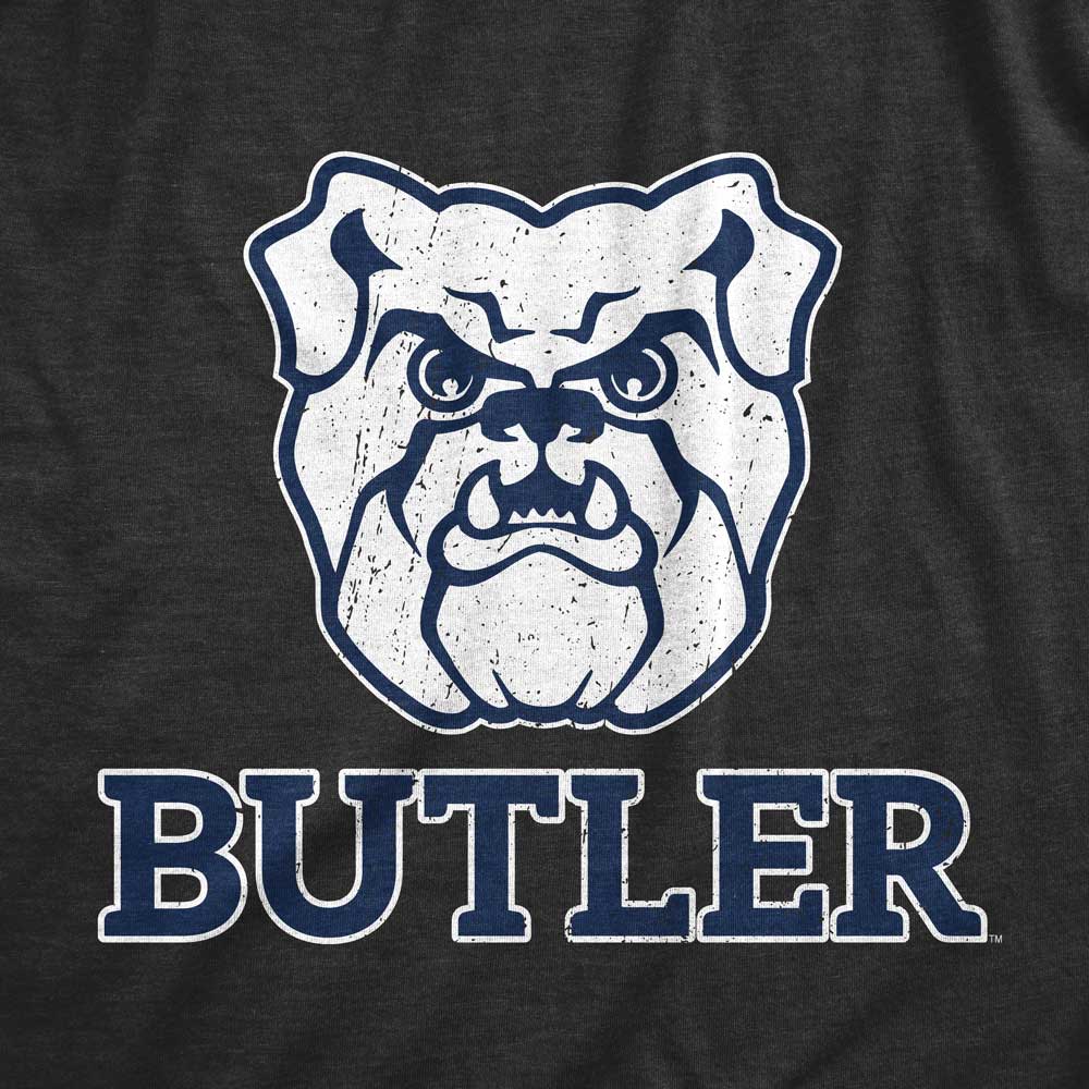 Butler Bulldogs Blue with "Butler" Combo Logo Printed on Grey Super Soft T-shirt
