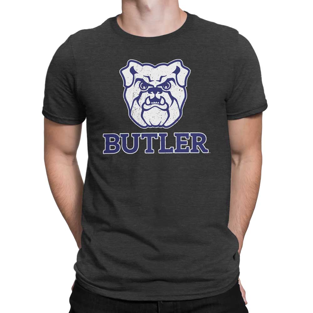Butler Cc Merch Butler University Bulldog & Wordmark Combo Logo on Charcoal T-Shirt ...