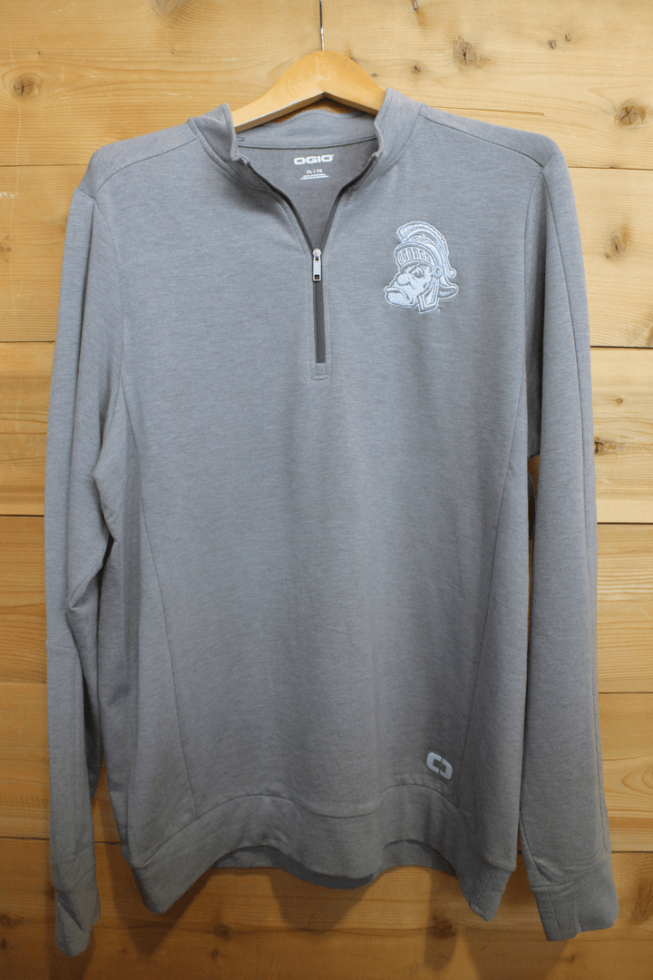 Michigan State University Embroidered Gruff Sparty Grey OGIO Quarter Zip Pullover - Unisex  Edit alt text