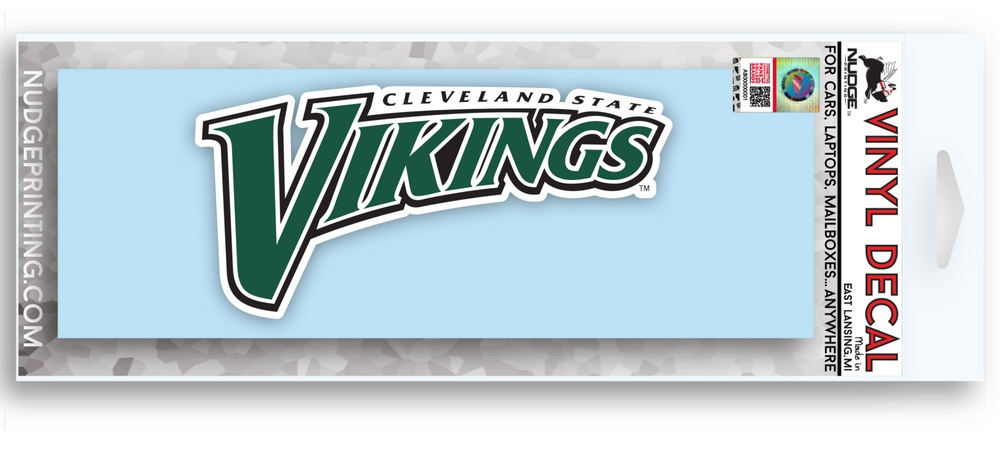 Green and White Cleveland State Vikings Long  Car Decal