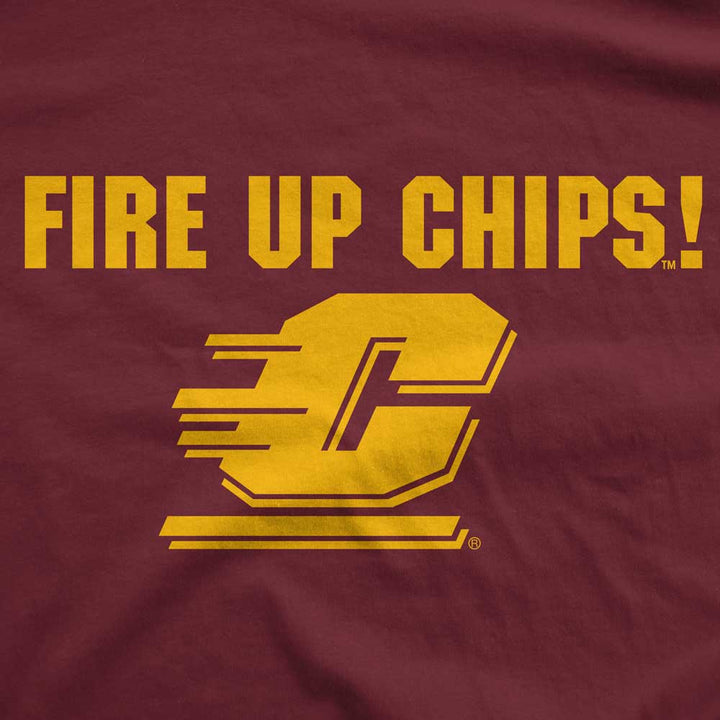 Central Michigan University "Fire Up Chips" with Flying "C" on Maroon T-shirt
