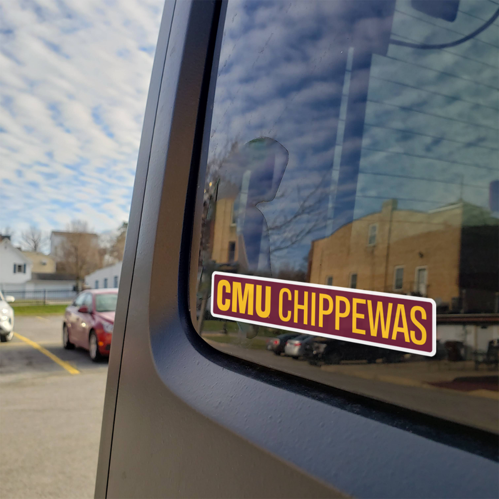 Central Michigan Chippewas Long Weatherproof Decal on Back of Car