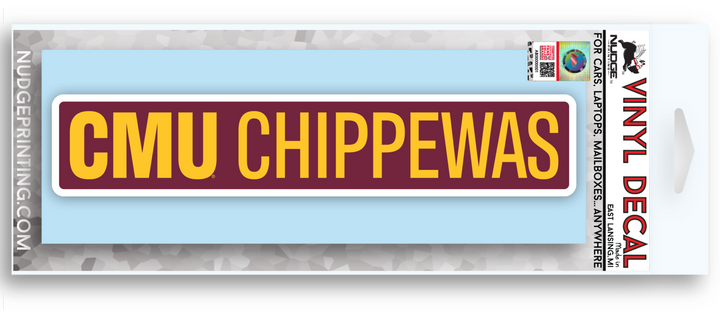 Maroon and Gold "CMU Chippewas" Wordmark Printed on Heavy Duty Decal
