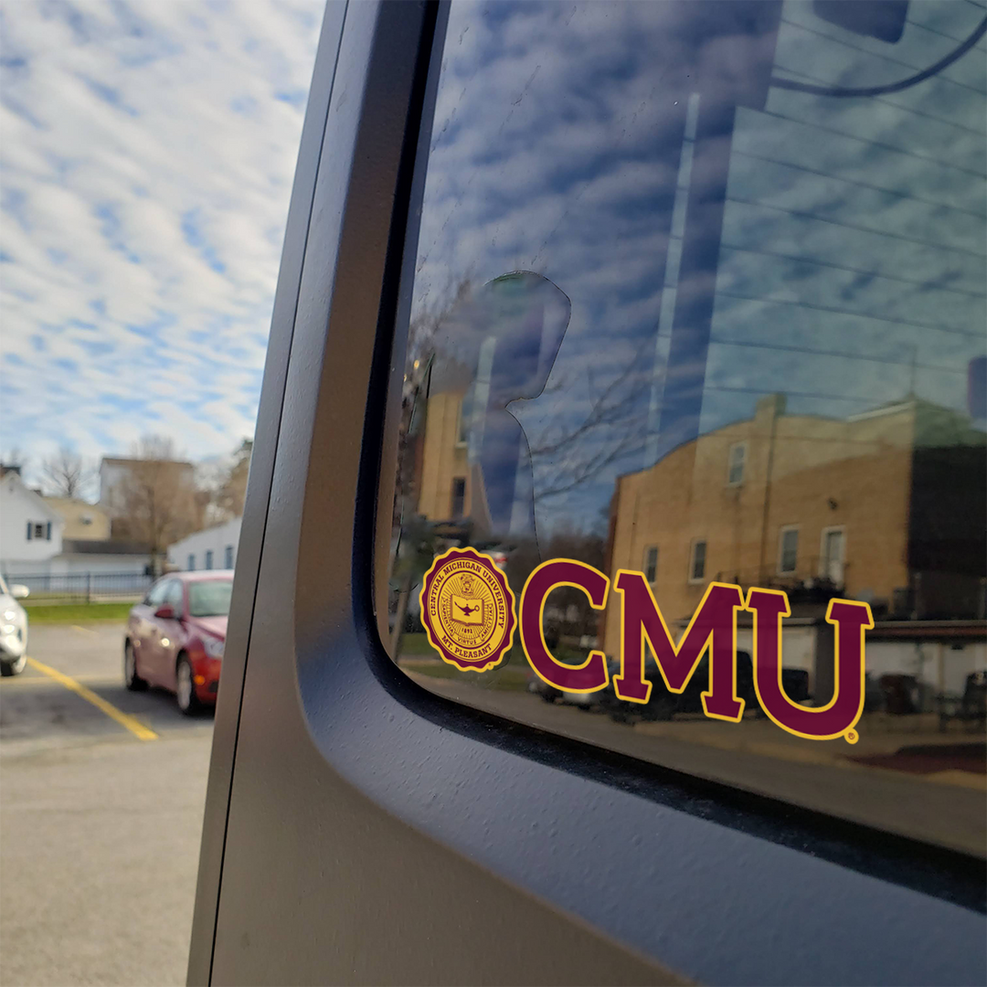 Central Michigan University Seal Decal on Back of Car