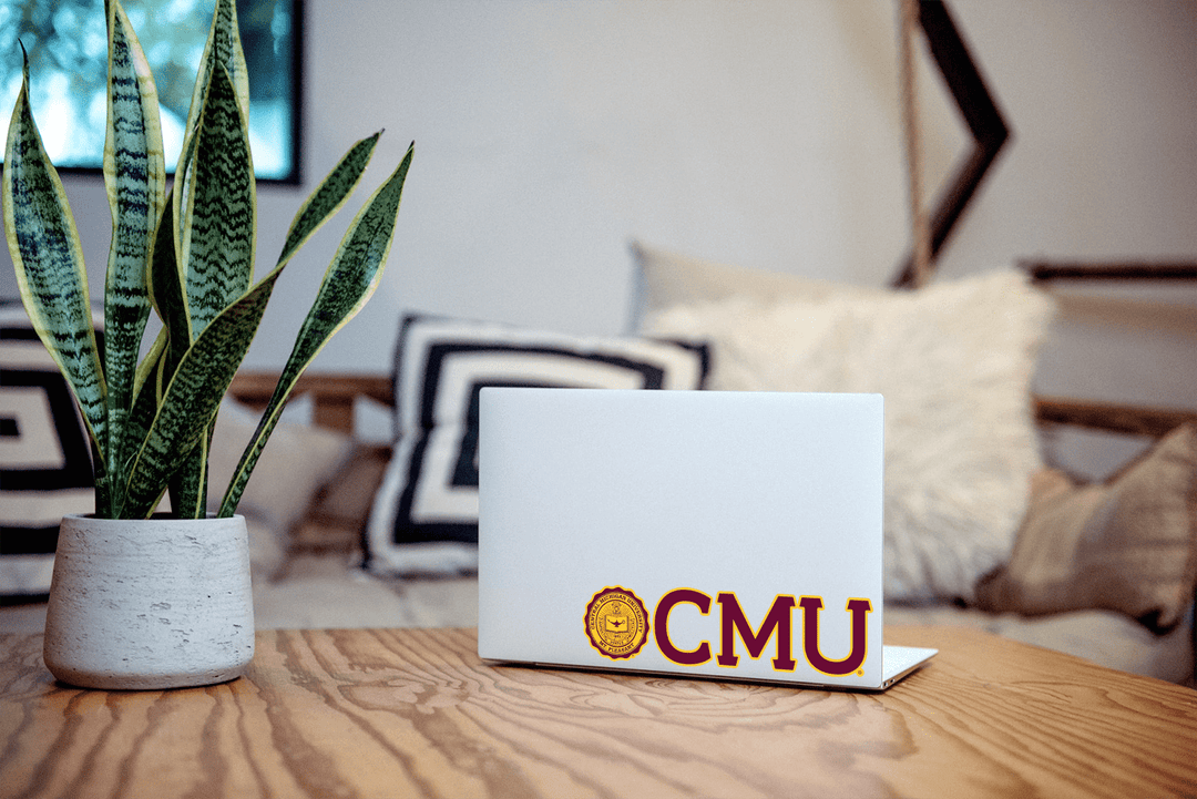 "CMU" Seal Long Decal on Computer