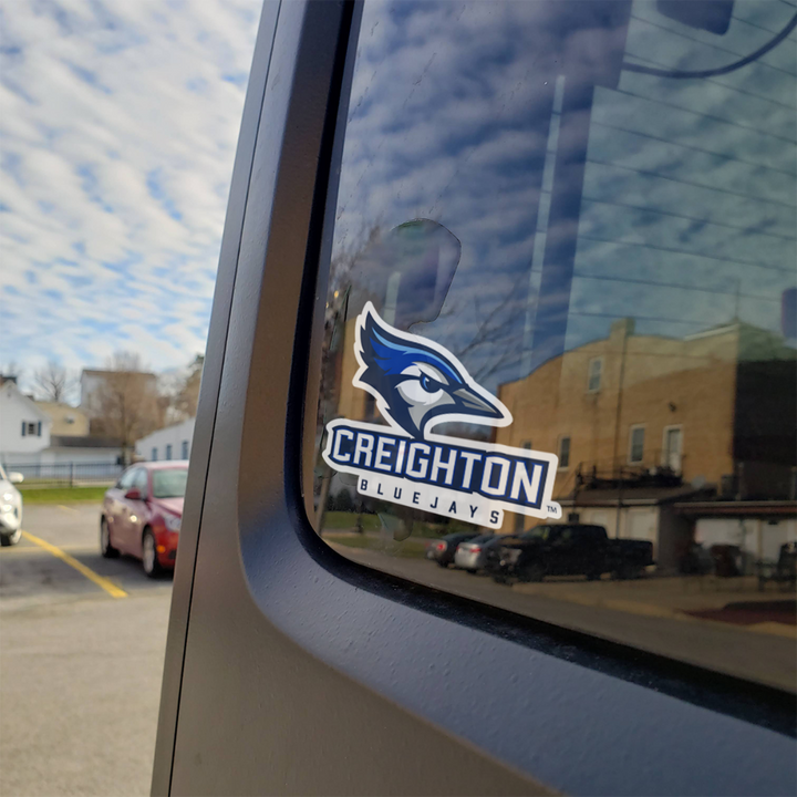 Creighton and Bluejays Stacked Logo on Back of Car