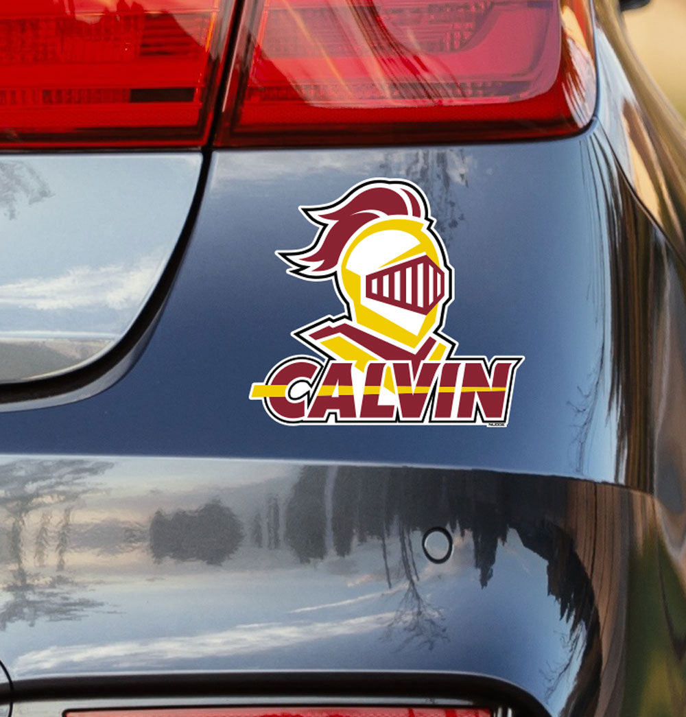 Calvin University Red and Yellow Knight with Block "Calvin" Decal on Car