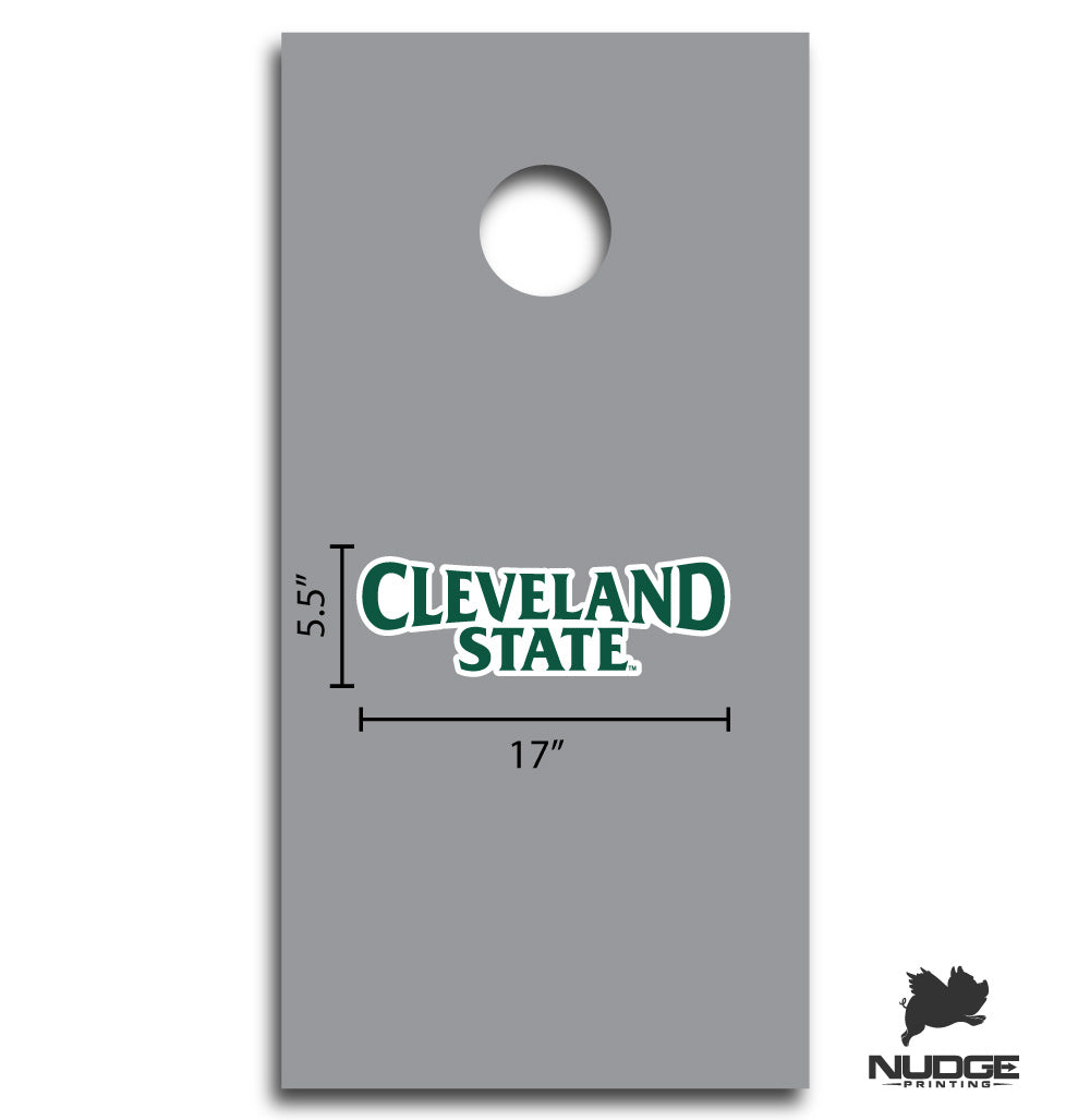 Green and White Cleveland State University Jumbo Decal for Cornhole Board