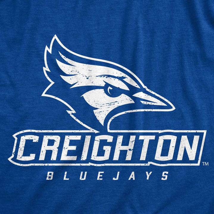 White Creighton University Wordmark on Royal Blue T-shirt