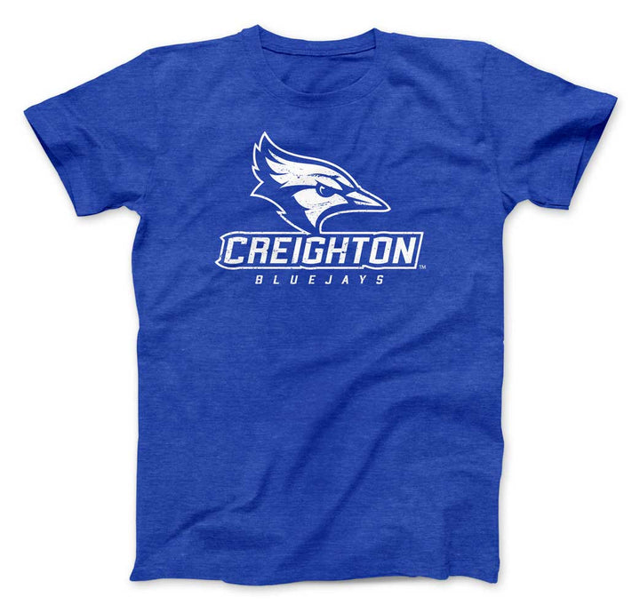 Creighton University Bluejays Wordmark T-Shirt (White on Blue) - Nudge Printing