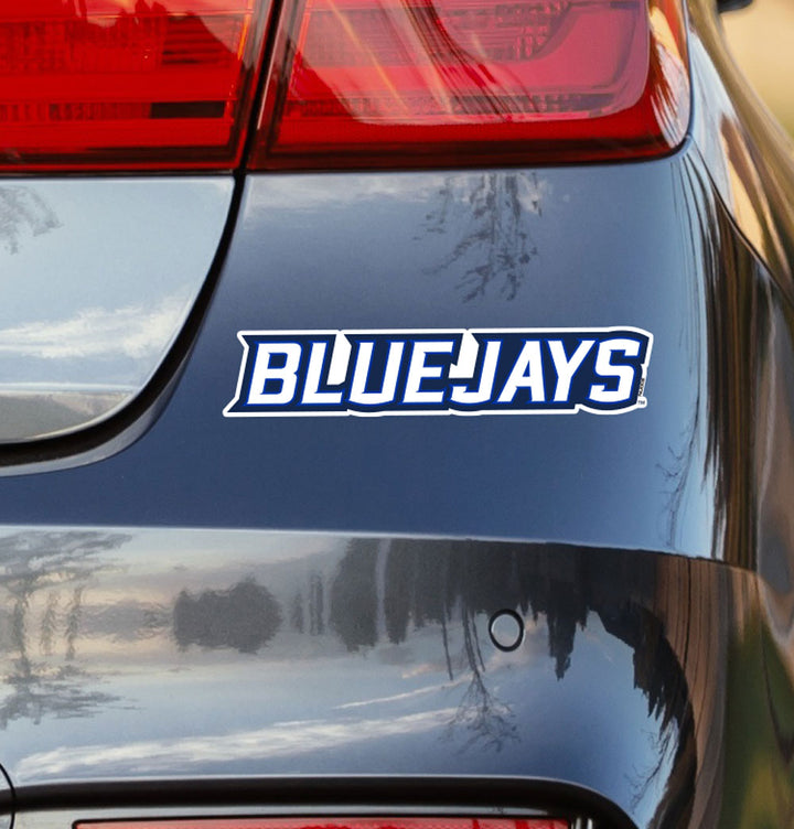 Blue and White "Bluejays" Decal on Back of Car
