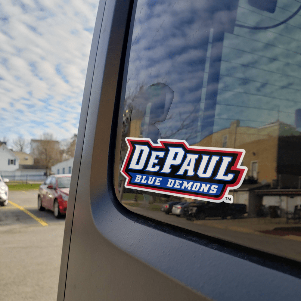 DePaul and Blue Demons Combo Logo Decal on Back of Car