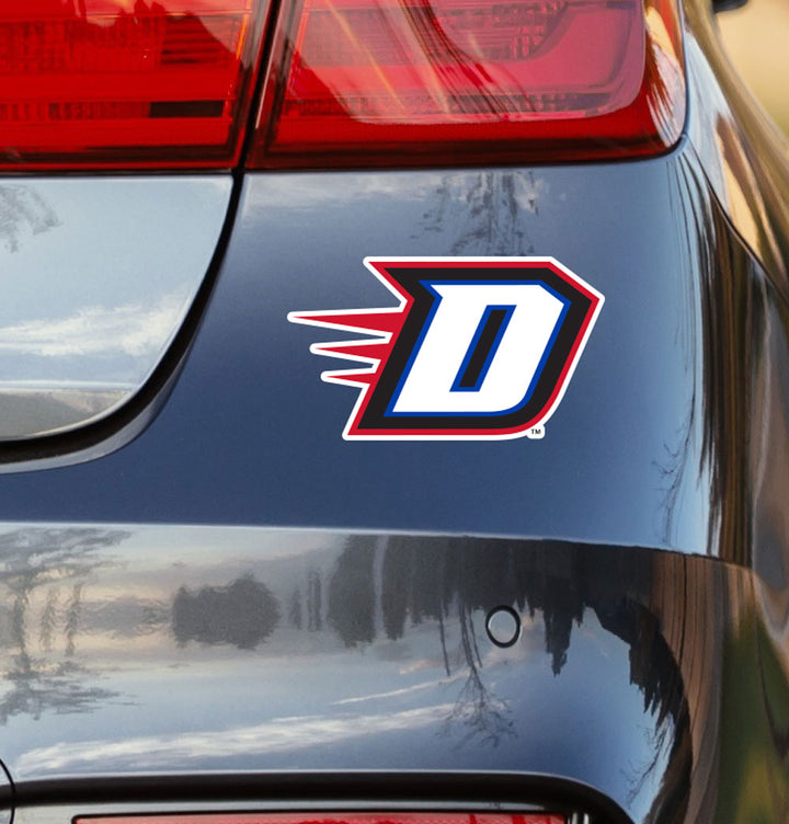 Blue and Red DePaul "D" Logo on Back of Car