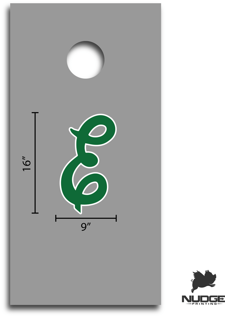 Eastern Michigan University Eagles Script Green E Cornhole Decal