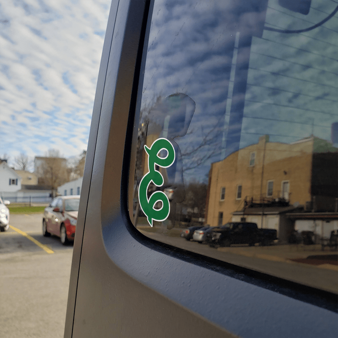 Eastern Michigan University Eagles Cursive Baseball Softball Green E Car Decal