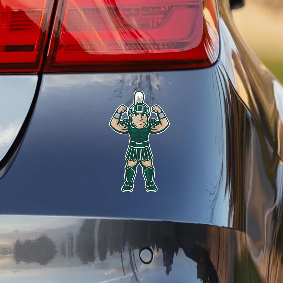Michigan State Spartans Sticker Car Window Decal MSU Sparty Mascot Flexing Muscles
