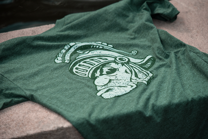 Lifestyle photo of t shirt with gruff sparty logo