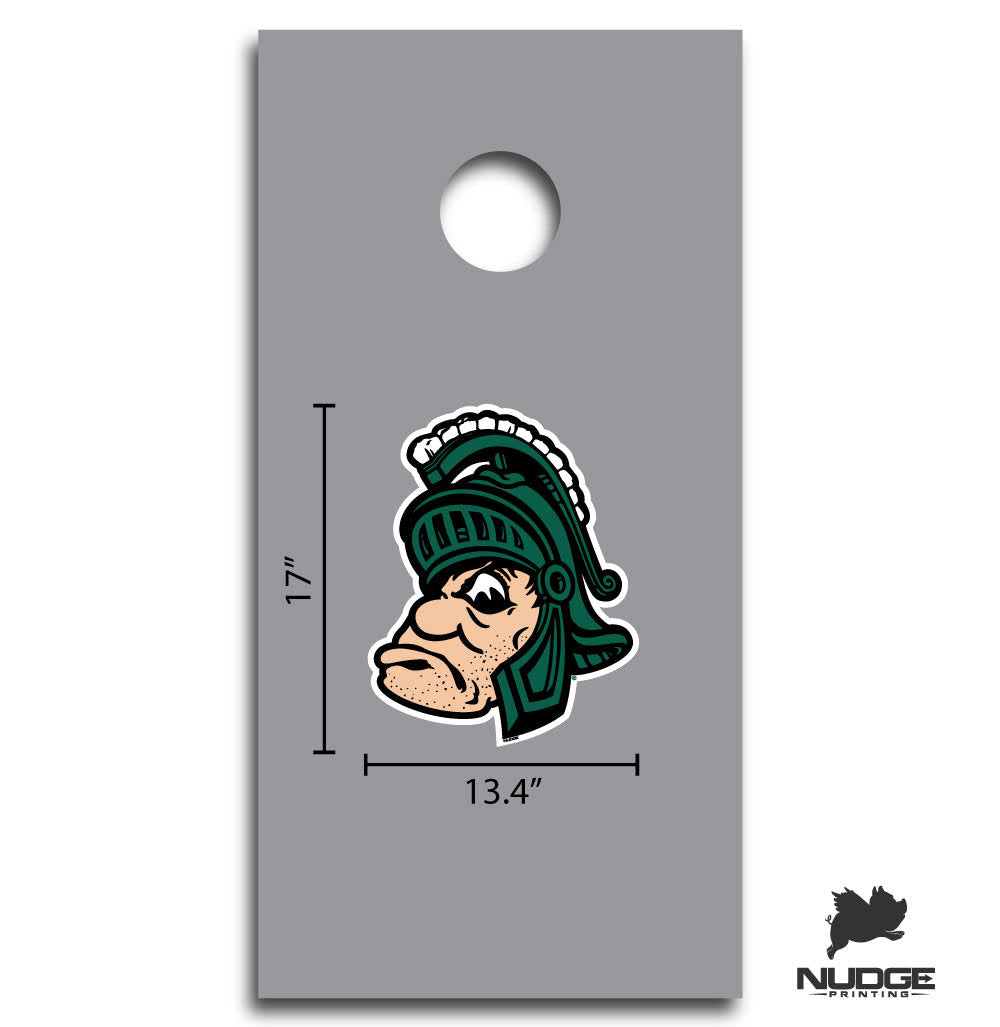 Michigan State University Gruff Sparty full color cornhole decal from Nudge Printing