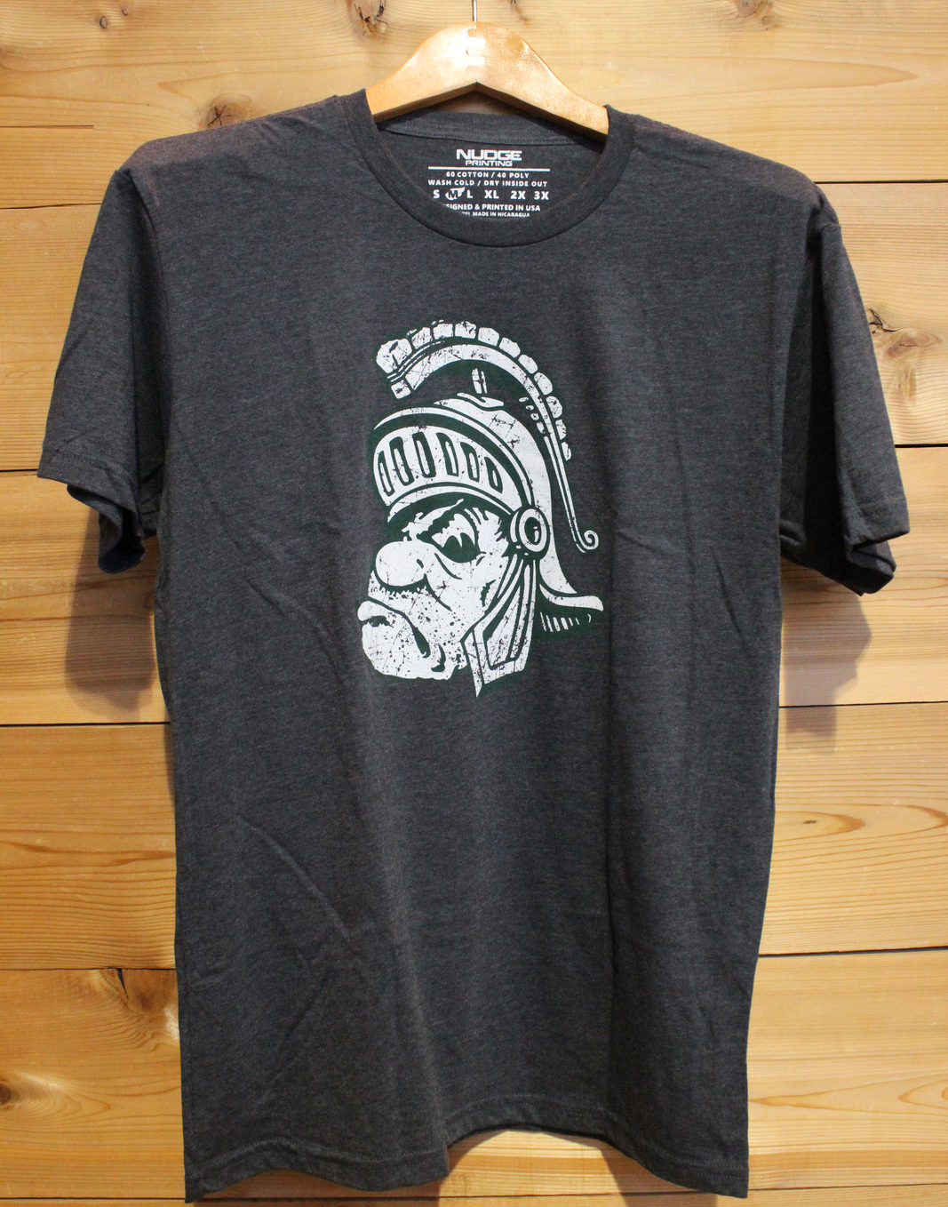Michigan State University Spartans Vintage Gruff Sparty T-Shirt (Charcoal) - Nudge Printing