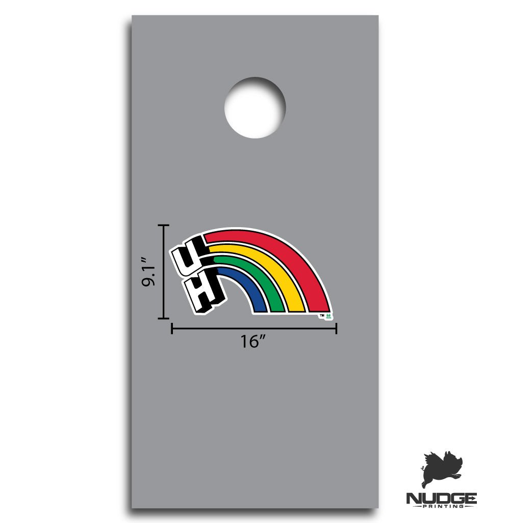 University of Hawaii Vintage Flying UH Rainbow Logo Cornhole Decal