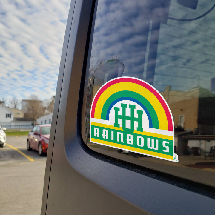University of Hawaii Vintage Arched UH Rainbows Logo Car Decal Bumper Sticker