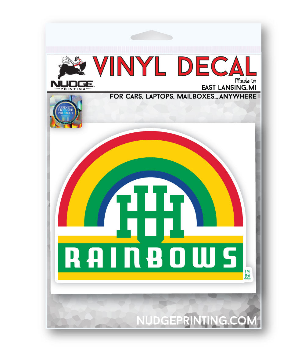 University of Hawaii Vintage Arched UH Rainbows Logo Car Decal Bumper Sticker