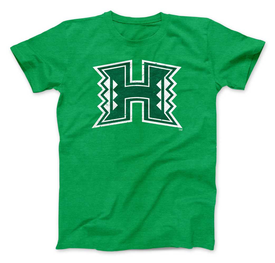 University of Hawaii Rainbow Warriors Primary Block H Logo Unisex T-shirt (Kelly Green)