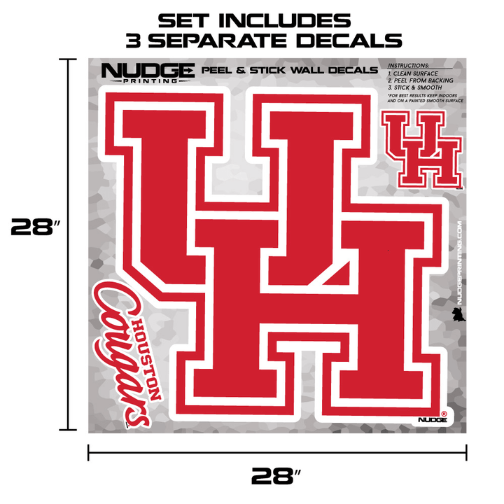 University of Houston Cougars XL 3-Piece Primary Logo Wall Decal Repositionable Sticker Set