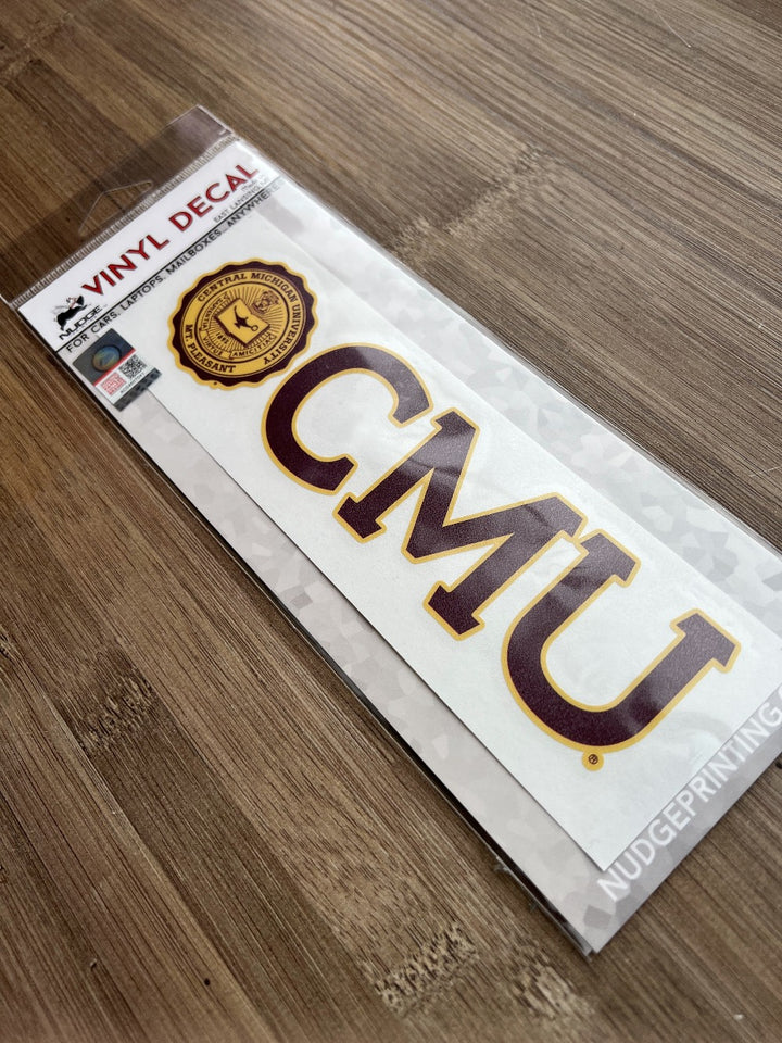 Central Michigan University Maroon and Gold "CMU" wordmark and Seal Decal