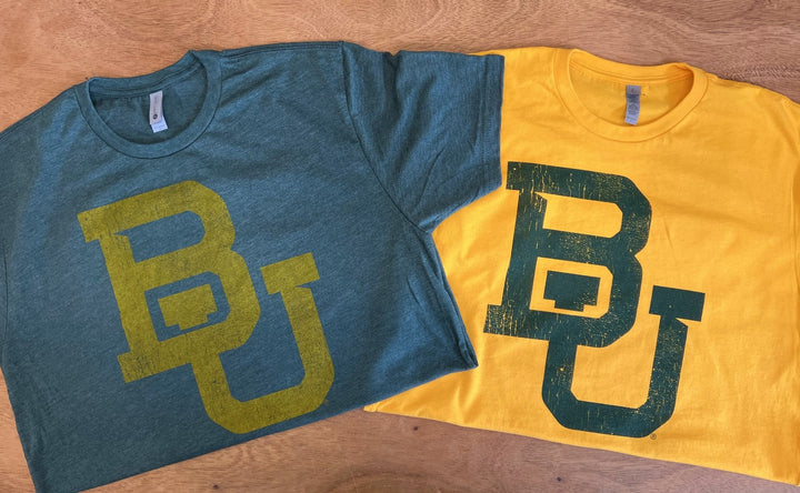 Baylor University Green and Gold "BU" Stacked Logo Super Soft t-shirts