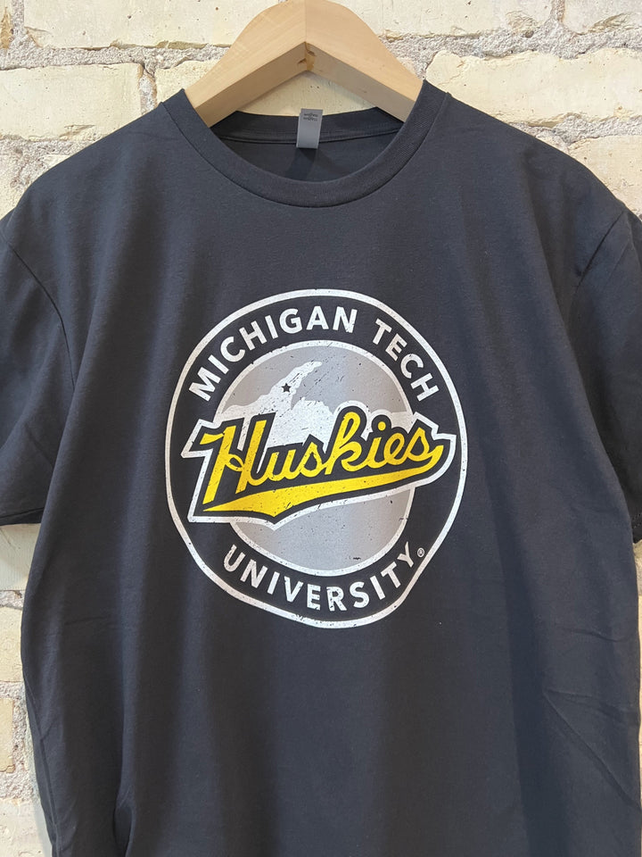 Michigan Tech University Huskies Black Shirt on Hanger Nudge Printing 