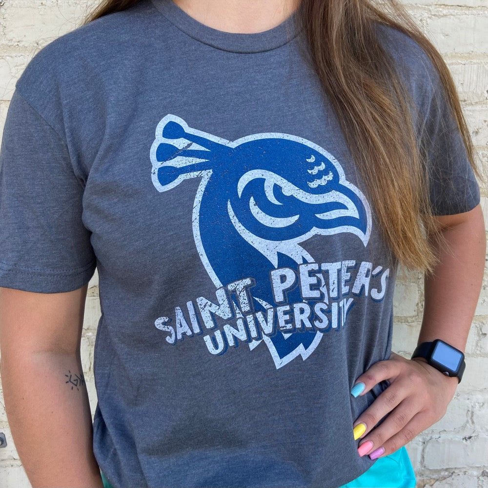 Saint Peter's University Peacock Head Grey and Blue T-Shirt