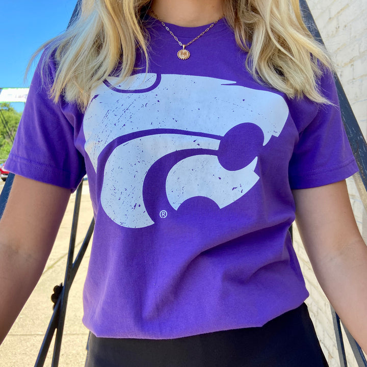 Kansas State University Wildcats Primary Powercat Logo 100% Cotton T-shirt (Purple)