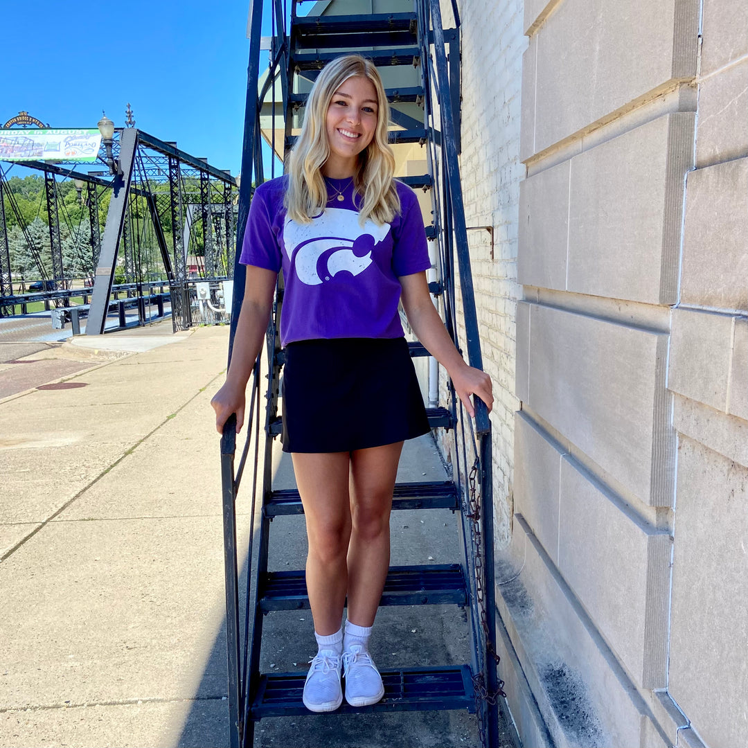 Kansas State University Wildcats Primary Powercat Logo 100% Cotton T-shirt (Purple)