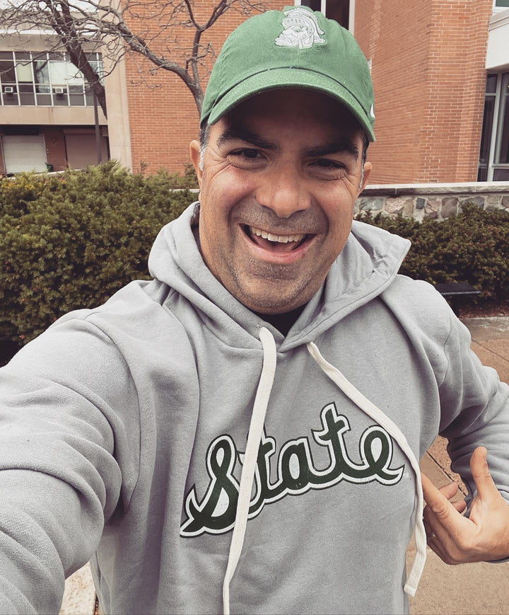 MSU Spartans Sweatshirt Michigan State University State Cursive Script Hoodie Pullover Fleece - Nudge Printing