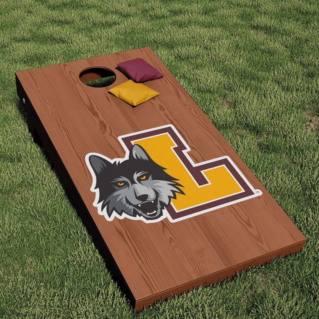 Loyola Chicago Block L and Wolf Combo Logo Cornhole Decal - Nudge Printing