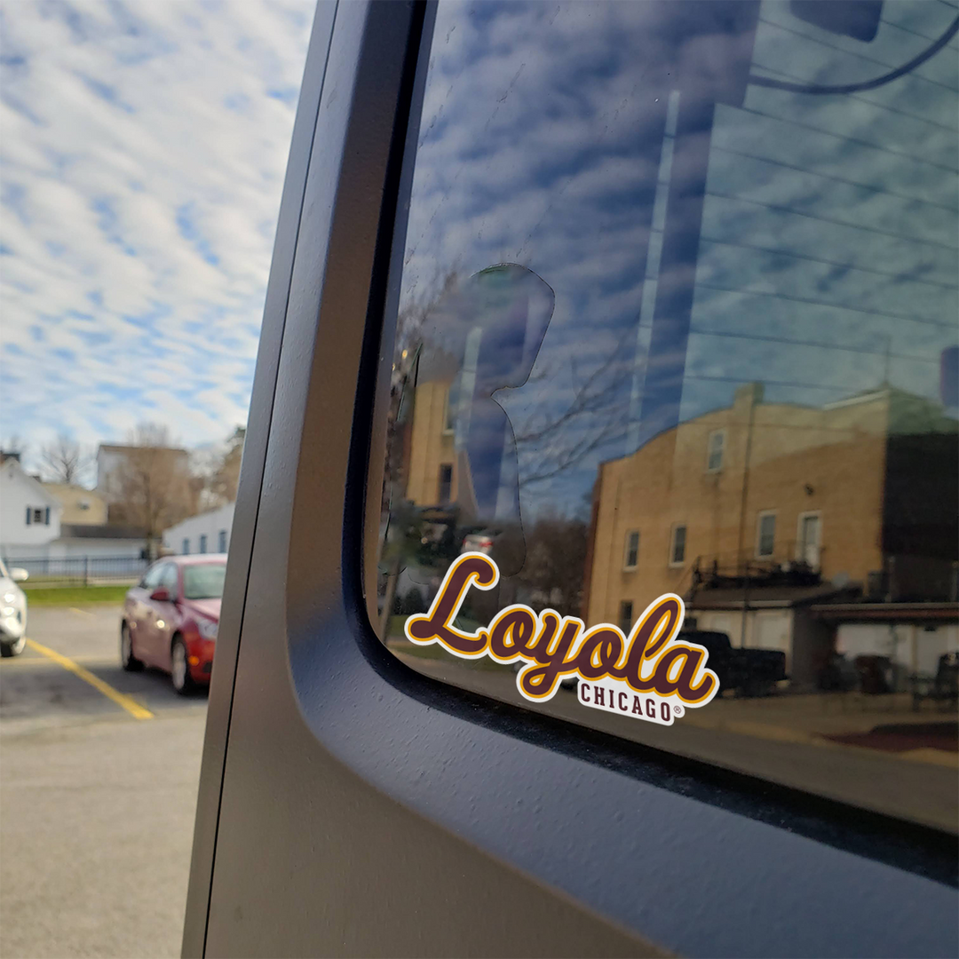 Loyola University Chicago Ramblers Cursive Script Wordmark Logo Car Decal Bumper Sticker
