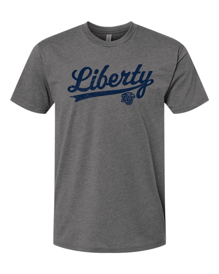 Liberty University LU Flames Script Cursive Font Short Sleeve T-Shirt (Grey)