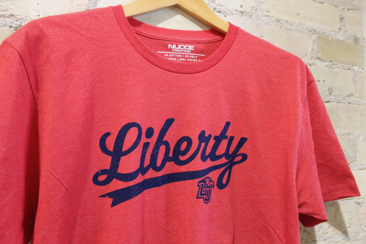 Red Liberty University Script Shirt LU Apparel Short Sleeve Tee Tshirt Top