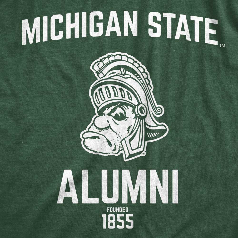 Close up of green michigan state sweatshirt gruff sparty alumni print