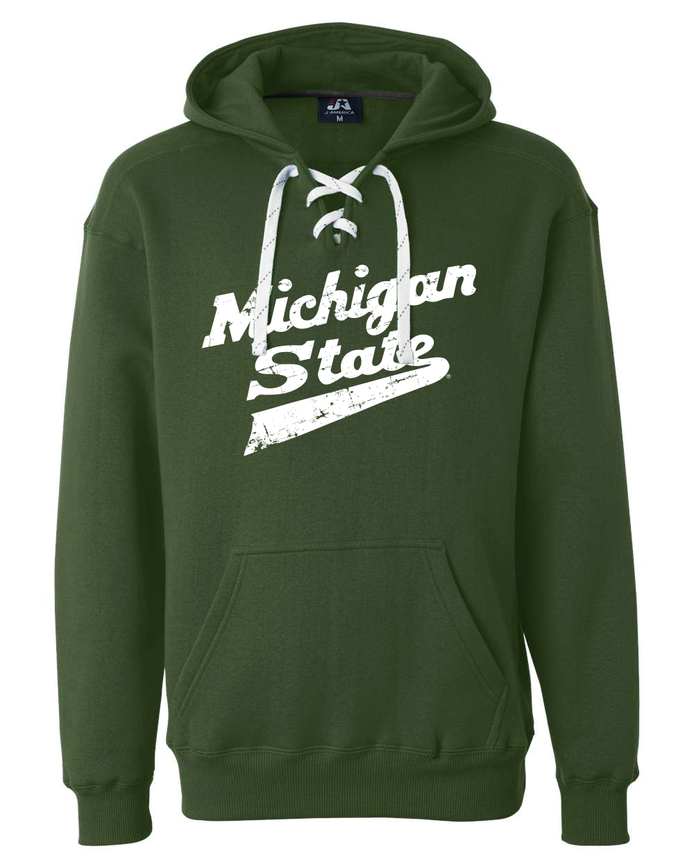 Michigan State Hockey Logo Green Laces Lace up Hoodie