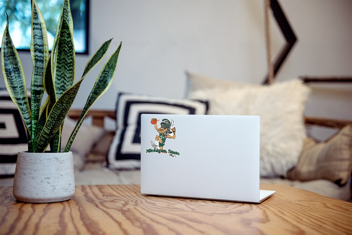 Michigan State Dunking Gruff Sparty Sticker on Laptop from Nudge Printing