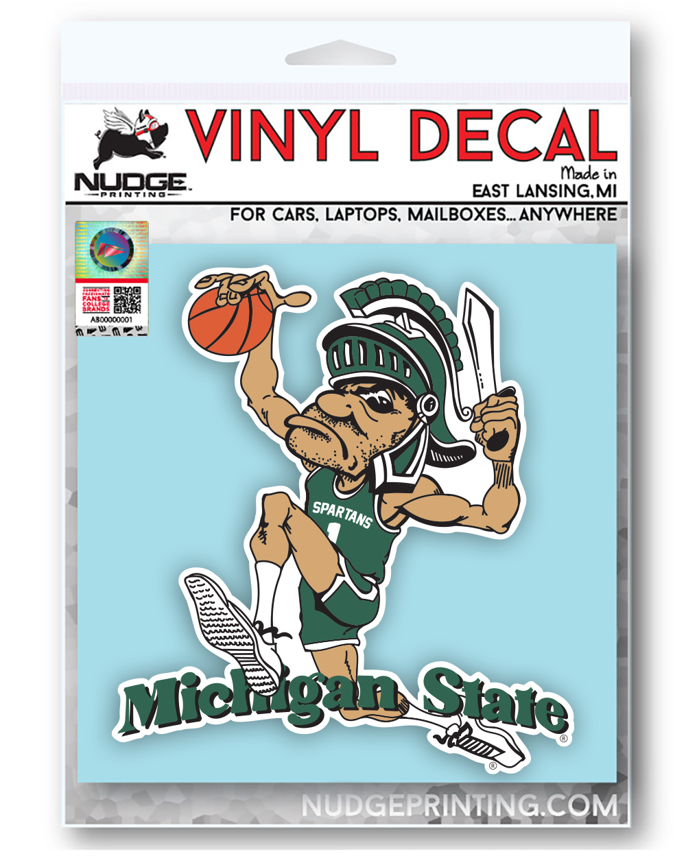 Michigan State Dunking Gruff Sparty Decal Packaged from Nudge Printing